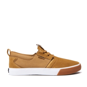 Supra Mens FLOW Low Top Shoes Tan/White/Gum | US-70808